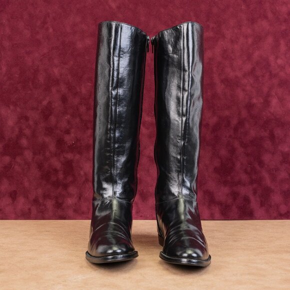 Salvatore Ferragamo Wmn Black Leather Narrow Riding Equestrian Knee Boots sz 5.5 - Picture 2 of 10